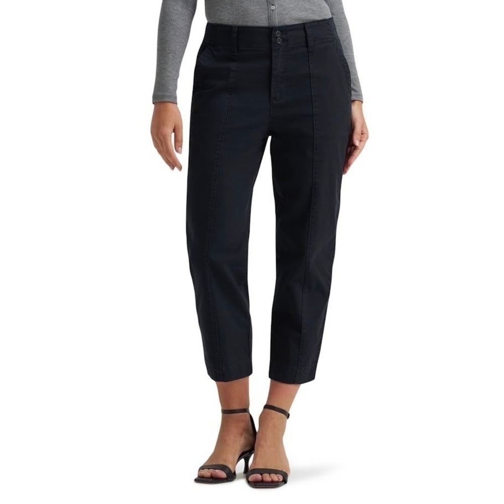 Lee Womens Capri Pant Union-All Black Size 12 Pintuck High Rise Cropped Trousers